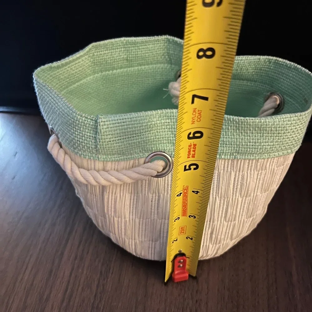 Woven Bucket Bag Kids One Size Mint Green Cream NWOT Nautical